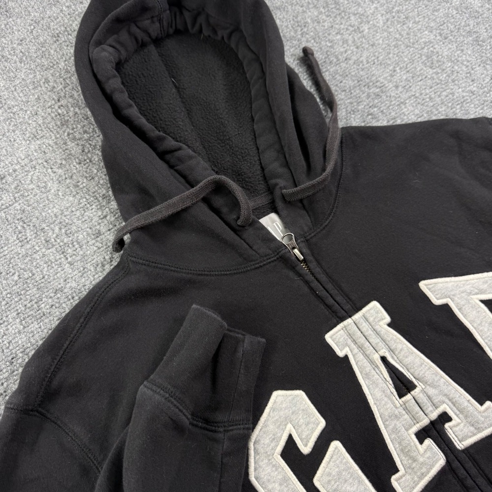 GAP Zip Up Hoodie Medium Tall Black Embroidered Arch Logo Mens